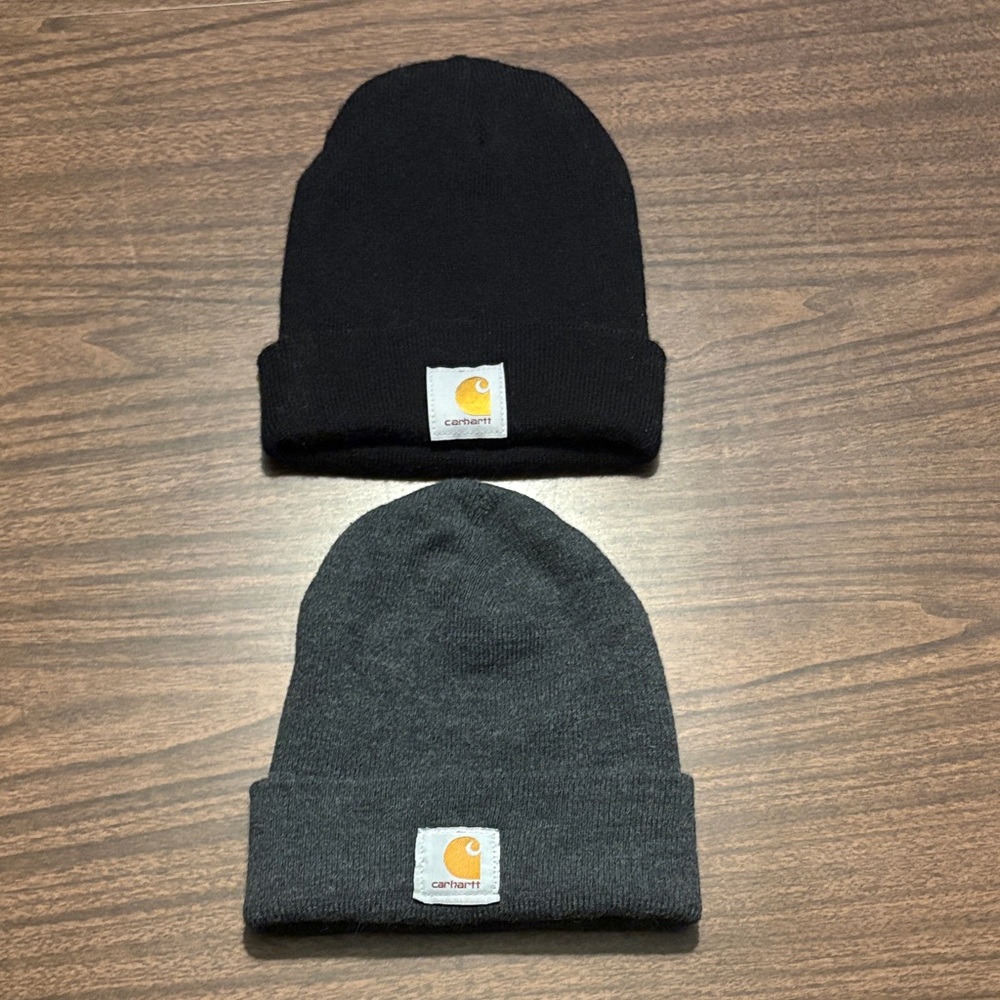 Carhartt Knit Cuffed Beanies Black Gray Bundle of 2